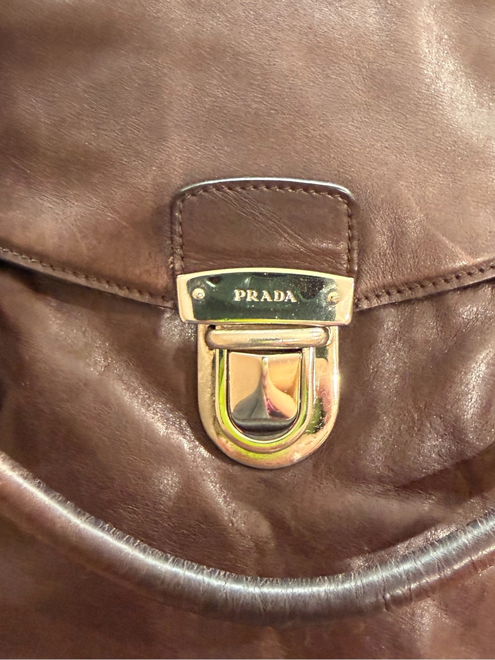 Prada⭐️Unisex Chocolate Brown Leather Messenger Bag with Silver Clasp!